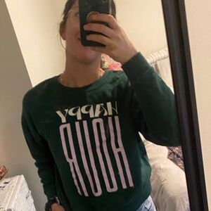 Anthropologie Green Sweatshirt with Pink Lettering